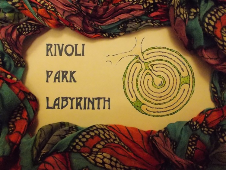 John Ridder of Paxworks: the Labyrinth Shop created the triune focus design of the Rivoli Park Labyrinth.  Logo by Susan Williams Boyles.